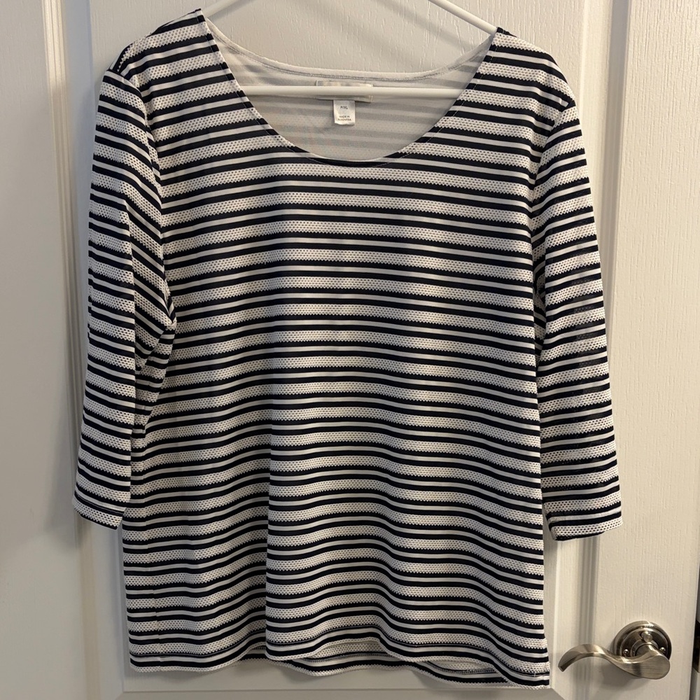 Christopher & Banks Navy and White Striped Long Sleeve Top